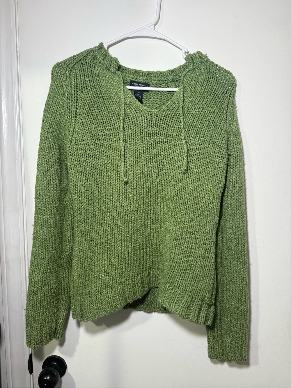 American Eagle Outfitters Olive Green Chunky V-Neck Hoodie Sweater
